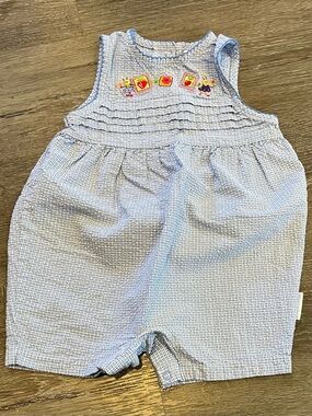 Healthtex Vintage Blue Seersucker Gingham Embroidered Romper Baby Size 24mo